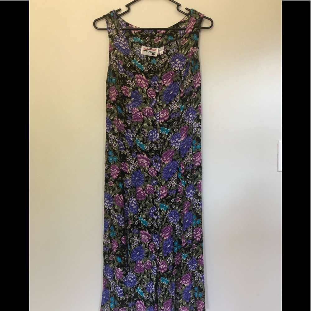 CW ROSE VINTAGE (?) FLORAL DRESS LONG TIE BACK 6
